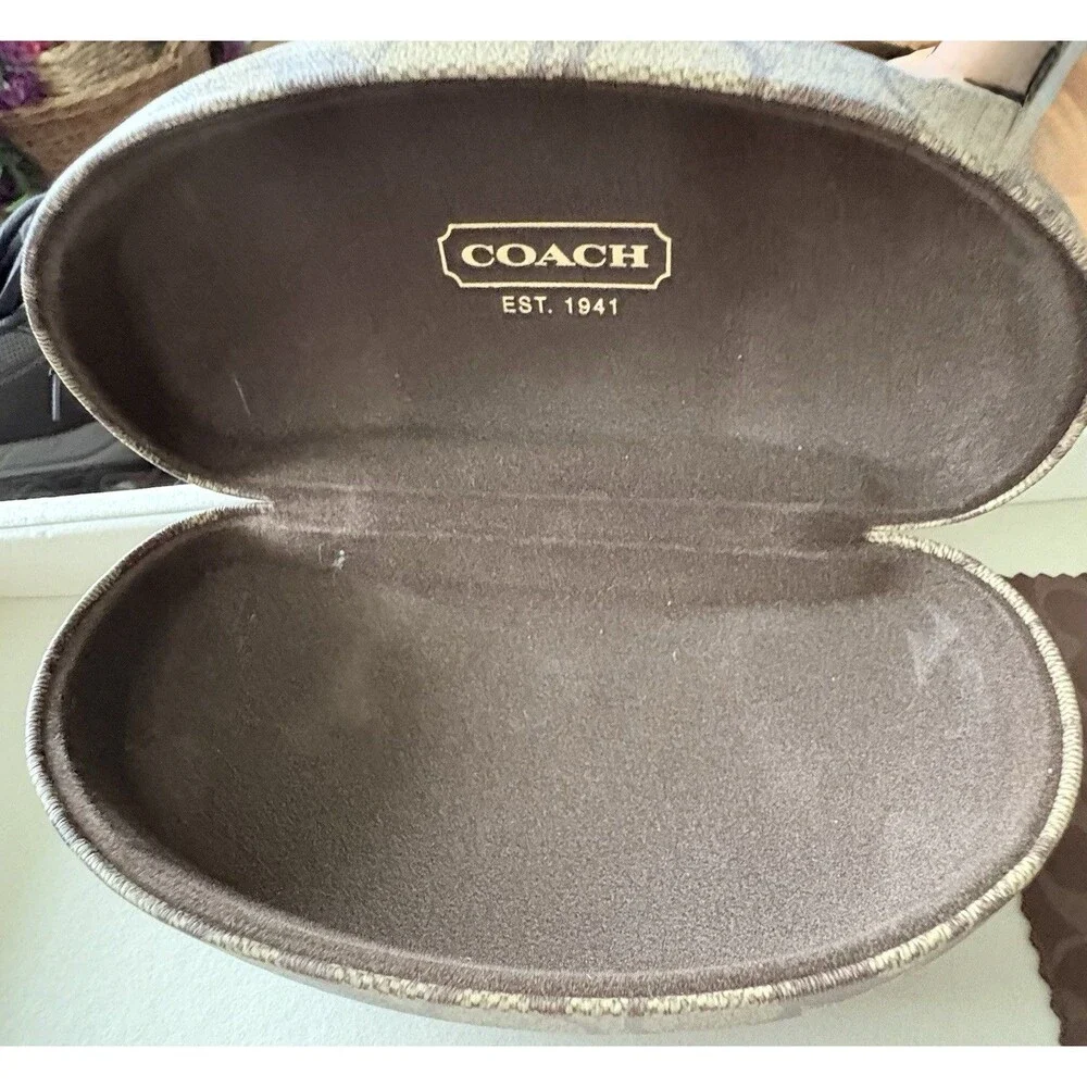 Coach Brown Monogram Hard Clamshell Fashion Sun Eye Glasses Case Cleaning Cloth